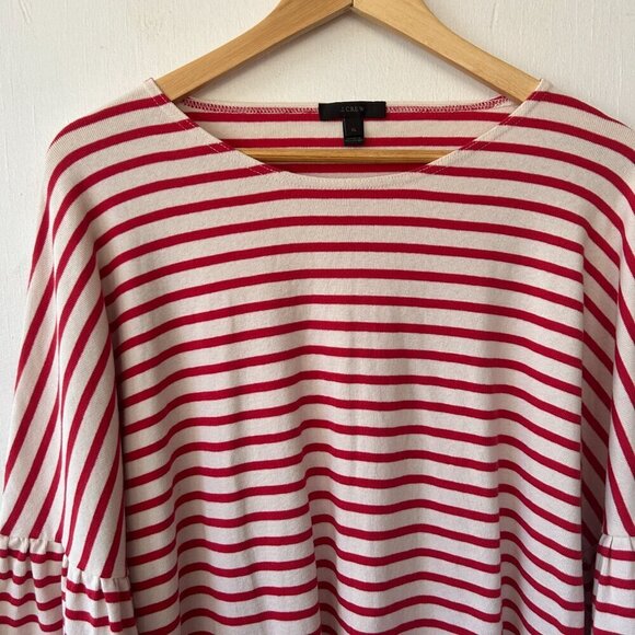 J.Crew Striped Sweater Womens XL Red White Flare Sleeves Boatneck Holiday - Picture 3 of 10